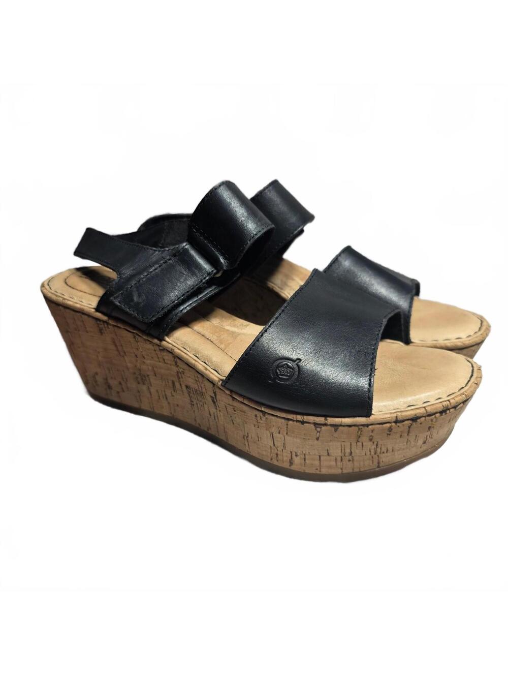 Wmn's 9 - Born black leather wedge sandals